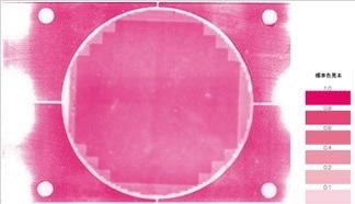 Pressure indicating film produces an image of the pressure applied across the sensing area. The user then determines the pressure measurement based off the color chart provided.