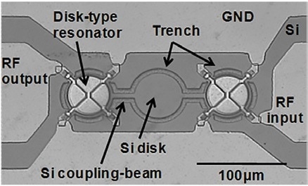 Mechanically-coupled piezoelectric disk-type MEMS resonators.