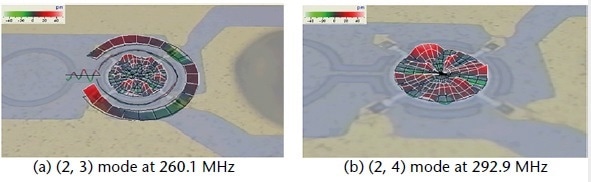 Mode shapes observed by scanning laser vibrometry using Polytec UHF-120.