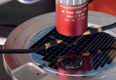 Scanning laser-Doppler vibrometer measurement of a single MEMS membrane on the wafer.