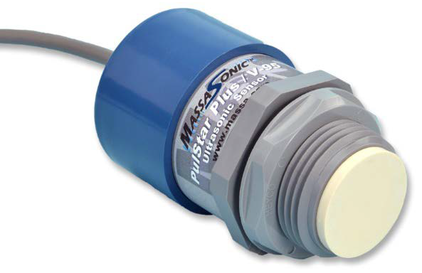 Photograph of a MassaSonic™ PulStar™ sensor that uses the same transducer for transmitting and receiving sound.