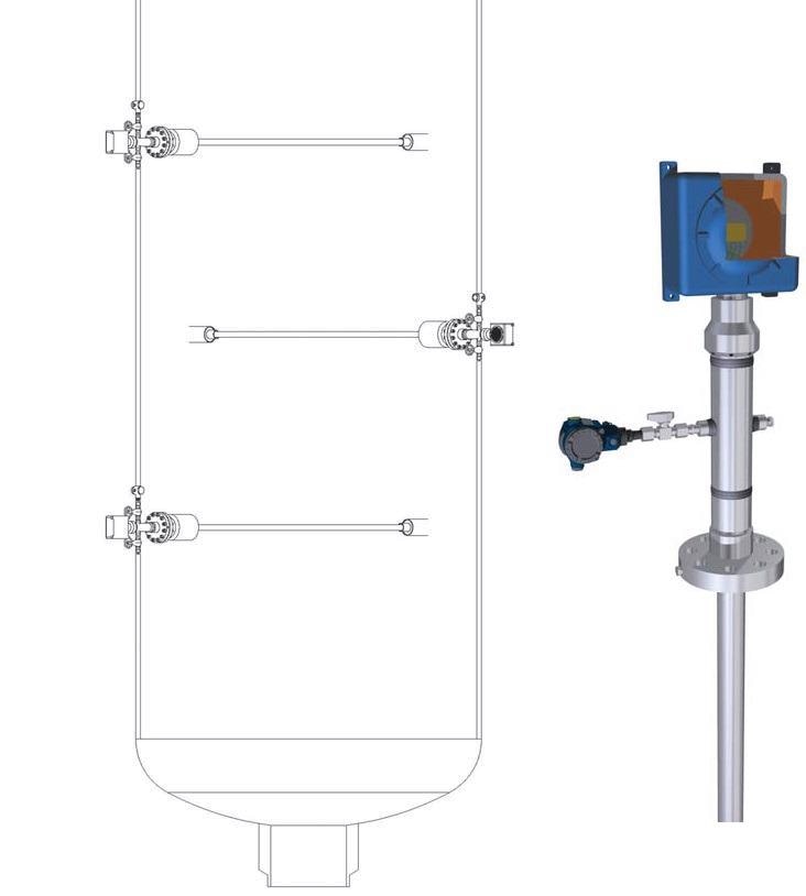 Figure 4: A multipoint sensor, such as the Endress+Hauser iTHERM TM911 (right), has multiple temperature sensors arranged along the length of its thermowell. The sensor can be placed so that it spans a reactor.