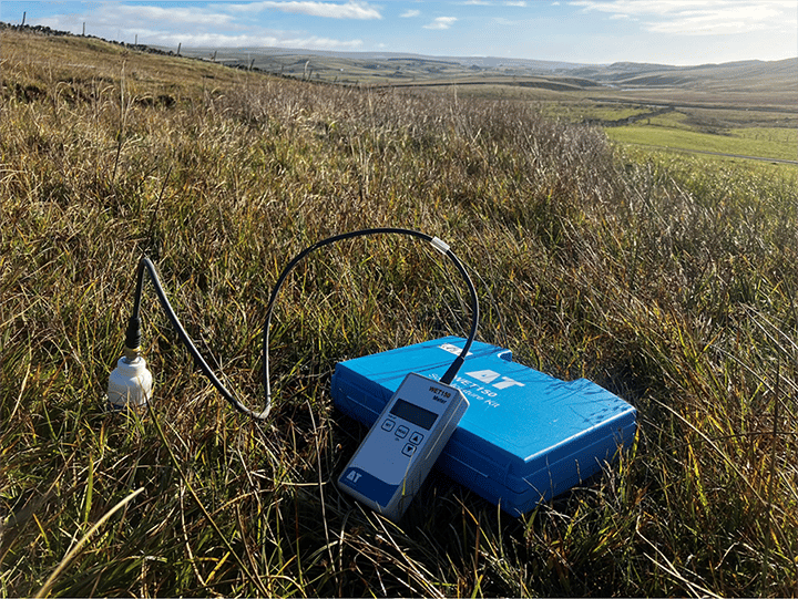 The portable Wet150 Sensor and readout meter kit used at Widdybank Fell.