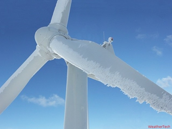 Wind turbine with ice.