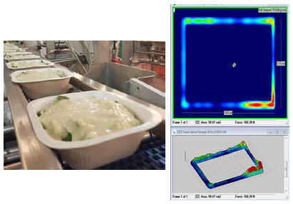 Example of a pressure mapping application for evaluating the seal on a biodegradable food container.