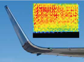 This image depicts an example pressure mapping reading from a composite molding application. In this test, there are clear areas of uneven pressure distribution, indicated by the red spots seen toward the upper-left portion of the testing area.